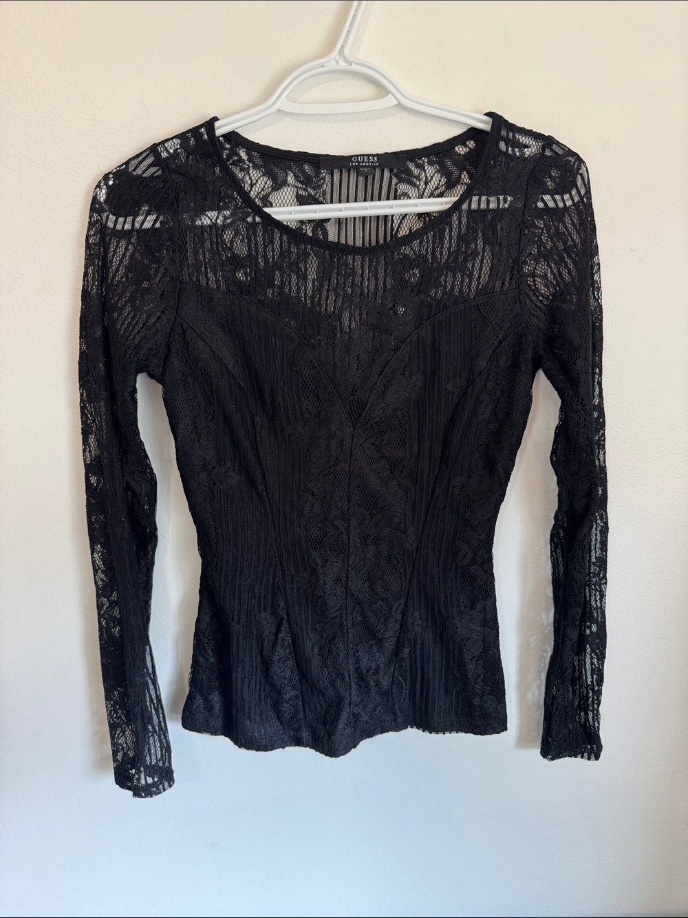 Guess Sheer Black Lace Long-Sleeve Top